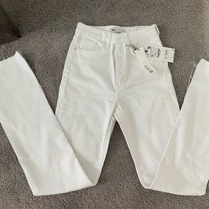 Zara high rise slim flare white jeans